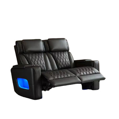 Orya Black 61.42 In. Power Recliner Chair with Dual Motor, Massage and Heat, LED Lights, Leather Home Theater Seating