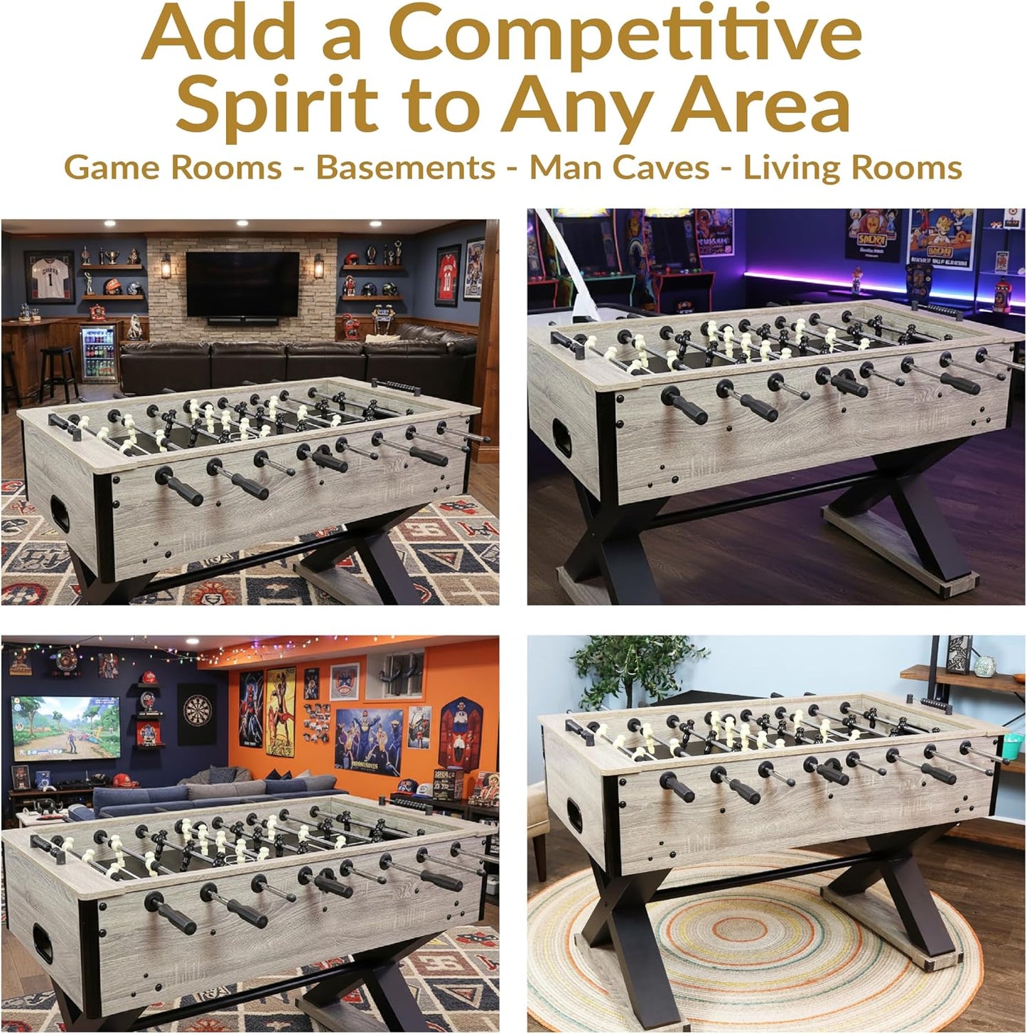 Sunnydaze Delano 54.5-Inch Indoor Foosball Table Adult Size - Soccer Game Table for Adults - 2 Balls - Gray Distressed Wood Look