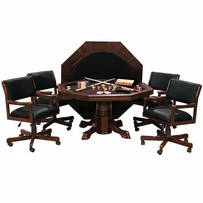 3-In1 Combination Game & Dining Table Set with 4 Rocker-Swivel Chairs- (Mahogany Finish)