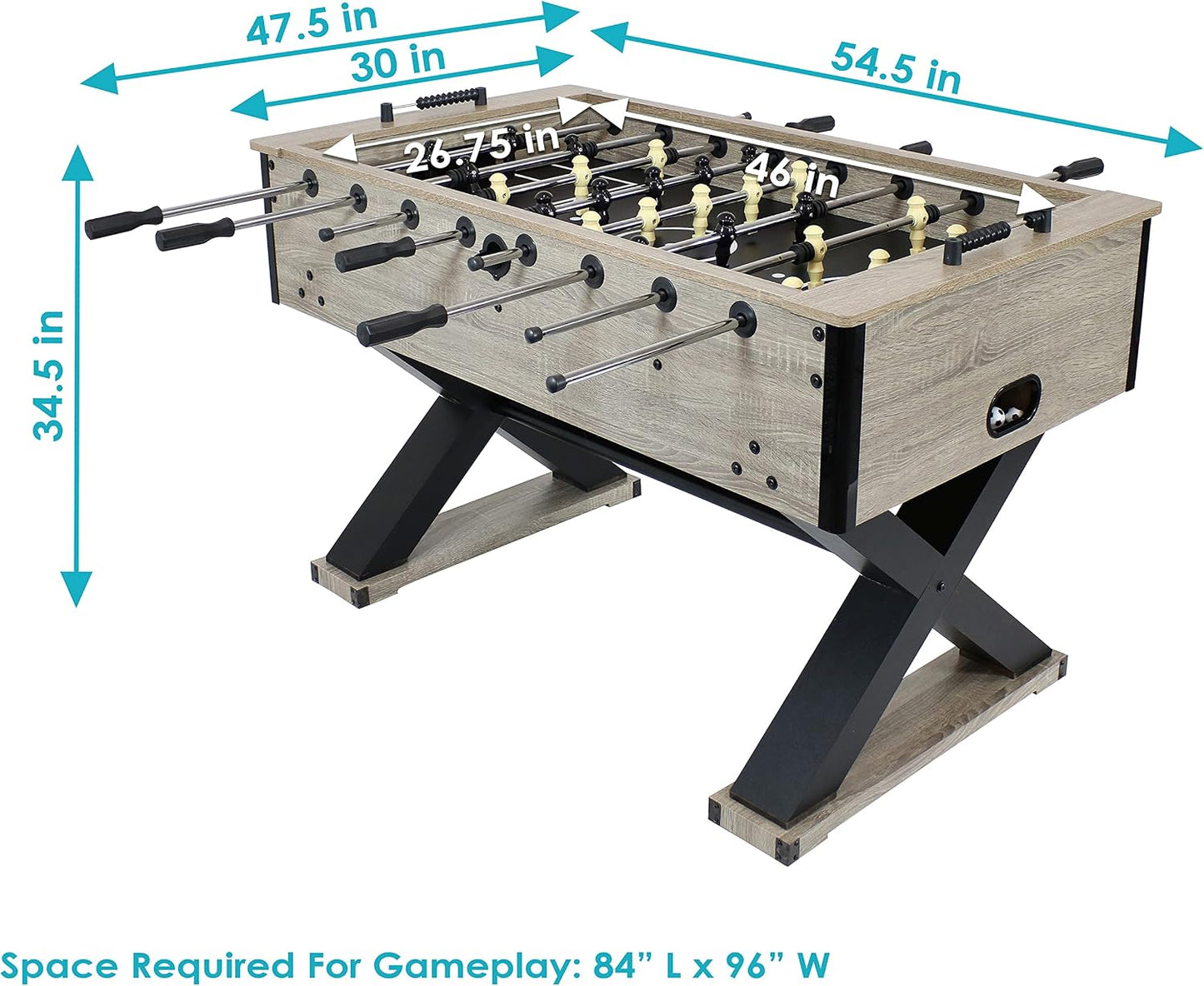 Sunnydaze Delano 54.5-Inch Indoor Foosball Table Adult Size - Soccer Game Table for Adults - 2 Balls - Gray Distressed Wood Look