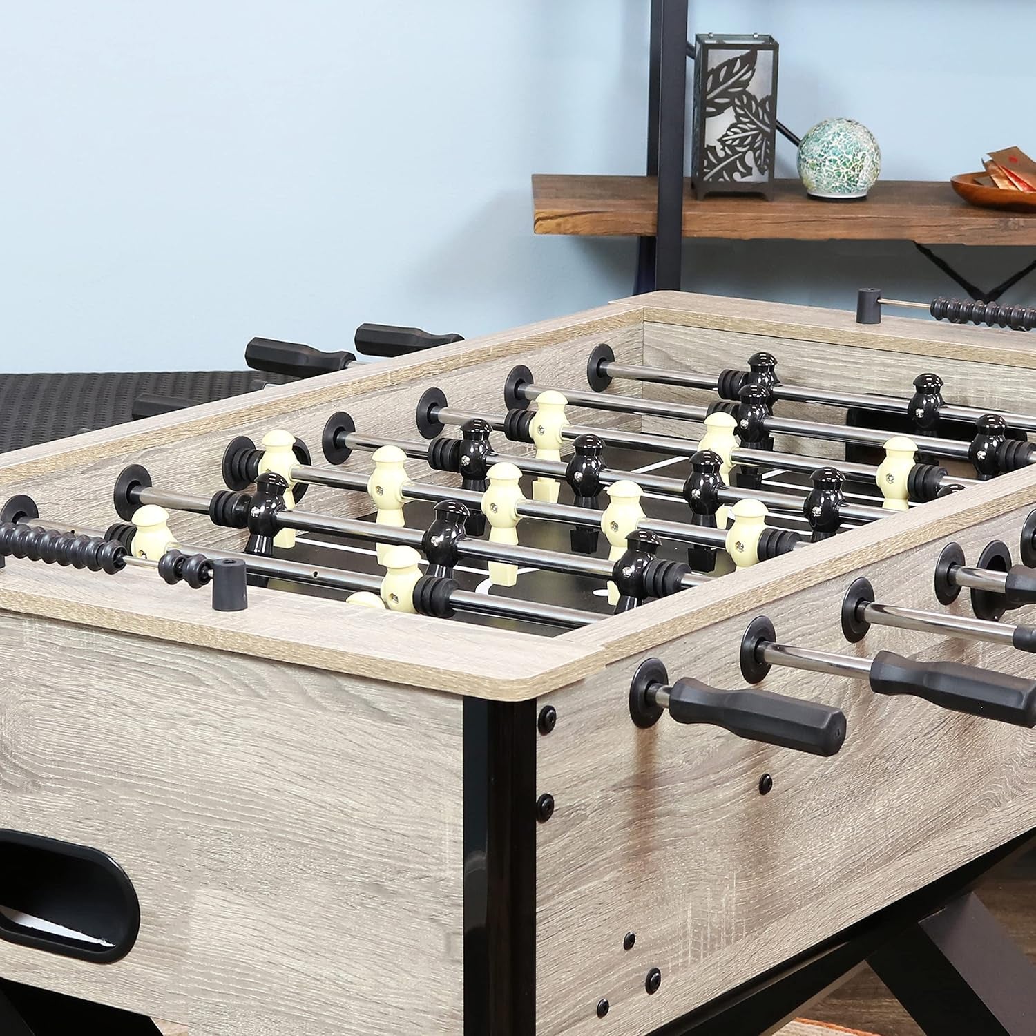 Sunnydaze Delano 54.5-Inch Indoor Foosball Table Adult Size - Soccer Game Table for Adults - 2 Balls - Gray Distressed Wood Look
