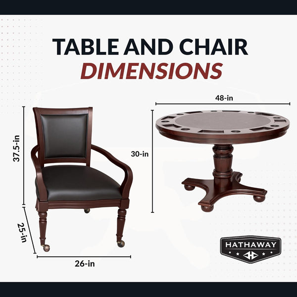 Bridgeport 2 in 1 round Poker Table and Chairs Set for Dining & Game Rooms – Furniture Grade Hardwood, Sturdy Pedestal Legs, Drink Holders, Chip Slots – Includes 4 Poker Table Chairs - Walnut