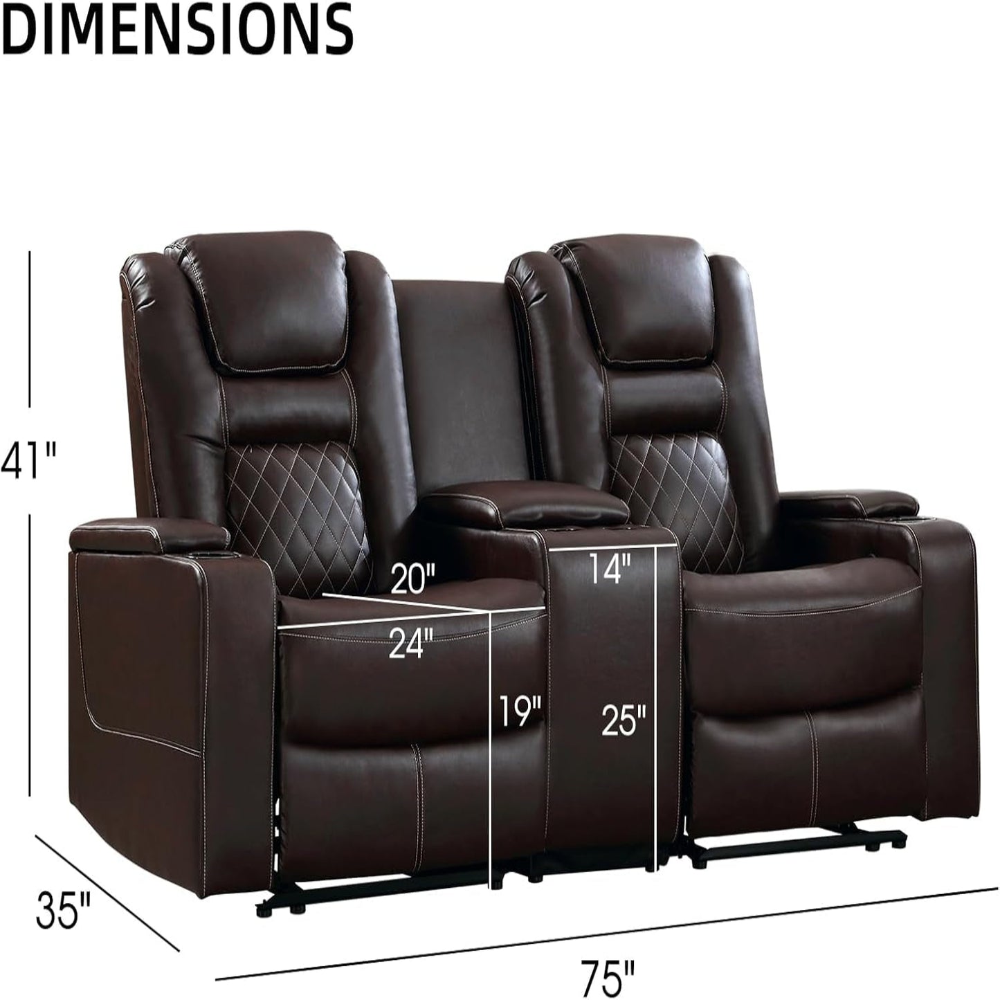 Home Theater Seating Seats, Theater Recliner Chair Power Recliner Sofa with Console, Cup Holders, Hidden Arm Storage, USB Ports,Brown