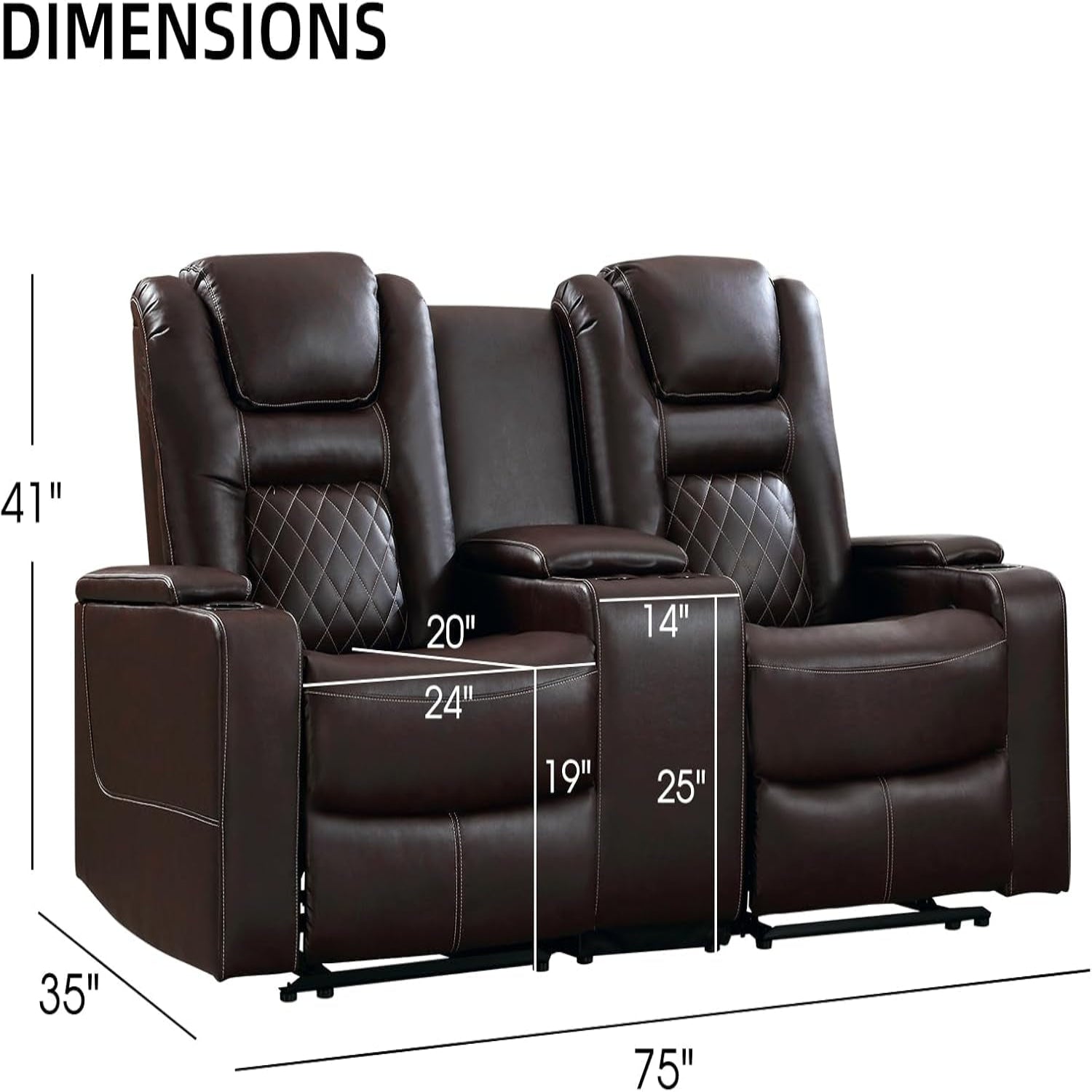 Home Theater Seating Seats, Theater Recliner Chair Power Recliner Sofa with Console, Cup Holders, Hidden Arm Storage, USB Ports,Brown