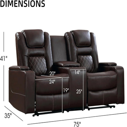 Home Theater Seating Seats, Theater Recliner Chair Power Recliner Sofa with Console, Cup Holders, Hidden Arm Storage, USB Ports,Brown