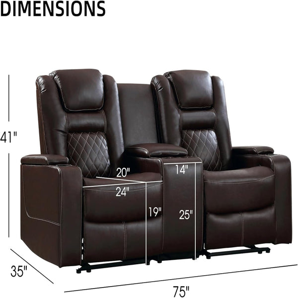 Home Theater Seating Seats, Theater Recliner Chair Power Recliner Sofa with Console, Cup Holders, Hidden Arm Storage, USB Ports,Brown